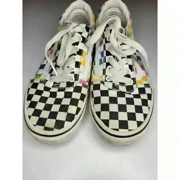 Vans Ward Rainbow Checkered Black White Multi Canvas Missy Sneakers Size 3 - Picture 4 of 7